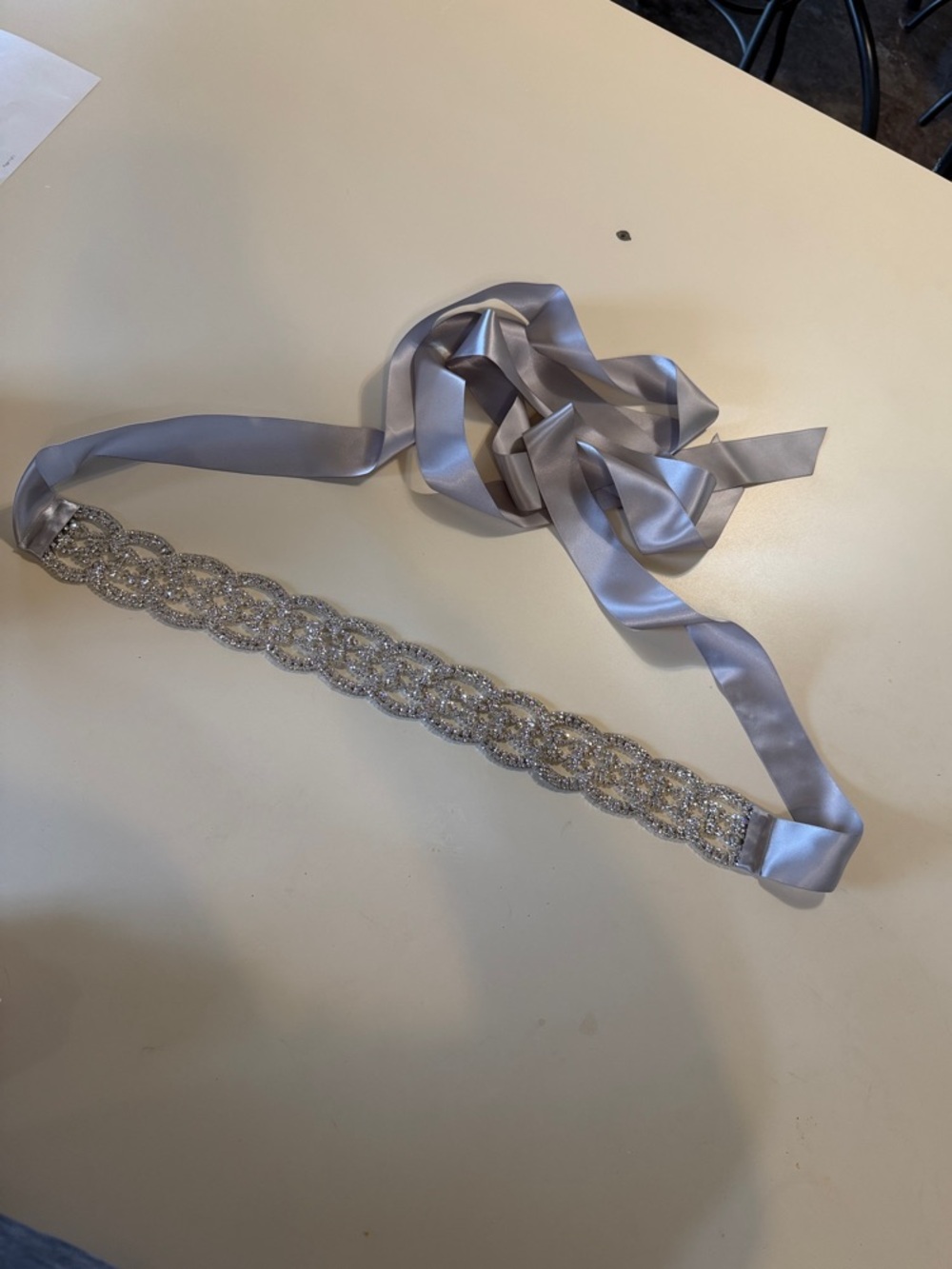 Silver Beaded Ribbon Waist Belt